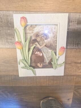 VTG 3D Flowers Floral Resin Photo Frame Table-Top Easel Back 5x7